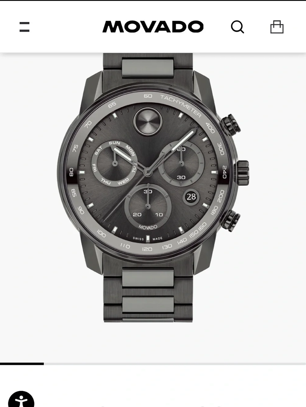 New Movado Bold Verso Gunmetal Gray Chronograph Watch